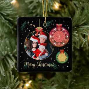 Ornamento De Cerâmica Personalizar Foto da Família Feliz Natal