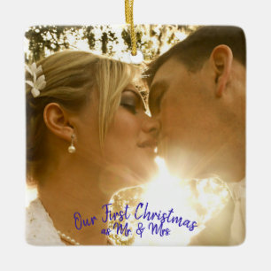 Ornamento De Cerâmica Personalizar Foto de Pavão de Casamento