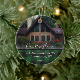 Ornamento De Cerâmica Personalizar Foto Primeiro Xmas Novo Nome da Famí