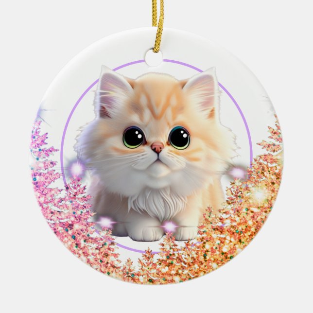 Ornamento De Cerâmica Personalizar gatinho fofo adorno de estimação (Frente)