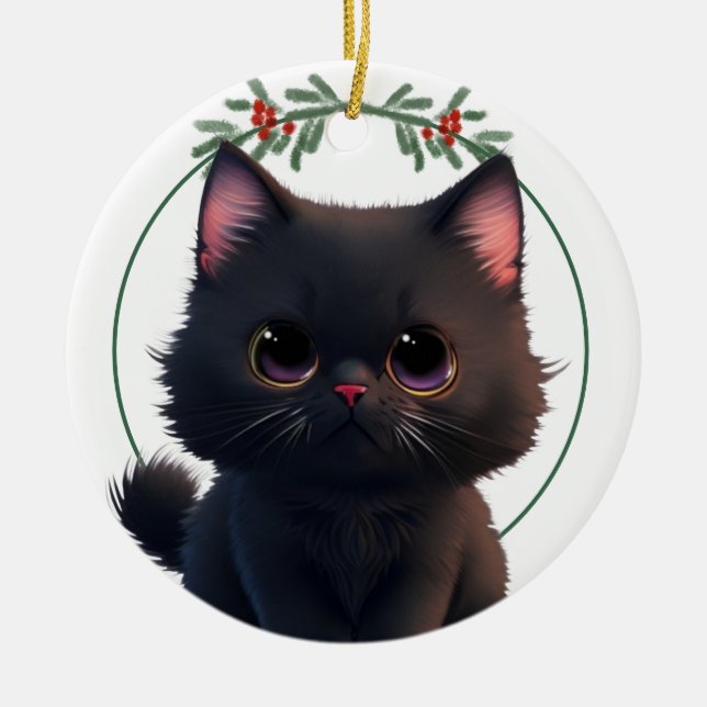 Ornamento De Cerâmica Personalizar gato de estimação fofo de ornamentaçã (Frente)