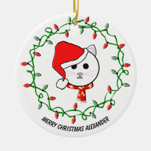 Ornamento De Cerâmica Personalizar Gato de Natal
