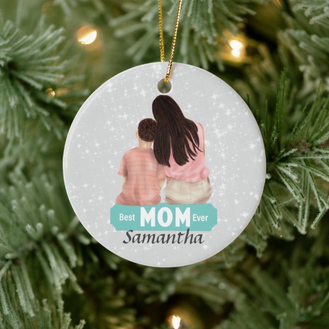 Ornamento De Cerâmica Personalizar Madre e Filho de Aquarela | CINZAS (Árvore)