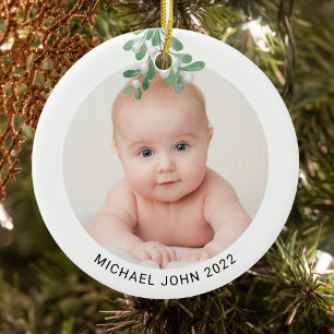 Ornamento De Cerâmica Personalizar Nome do Bebê Fotografia Véspera de Na