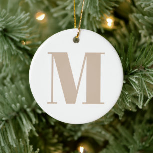 Ornamento De Cerâmica Personalizar o monograma inicial branco bege