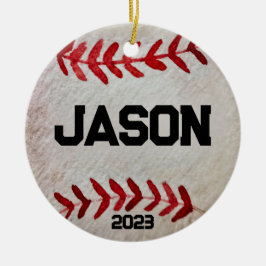 Ornamento De Cerâmica Personalizar o Natal do Baseball