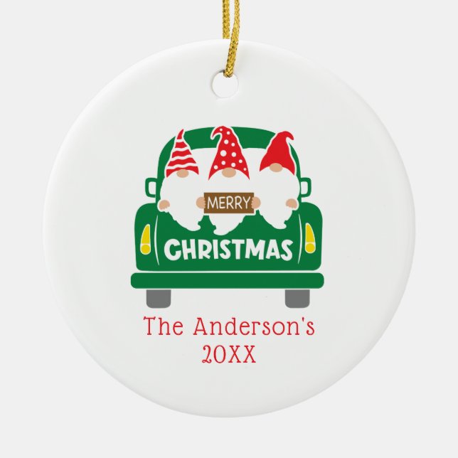 Ornamento De Cerâmica Personalizar o Natal dos Gnomos de Natal (Frente)