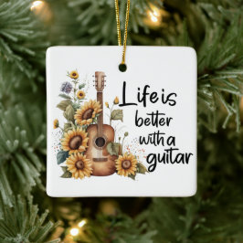 Ornamento De Cerâmica Personalizar o nome do violão com girassol