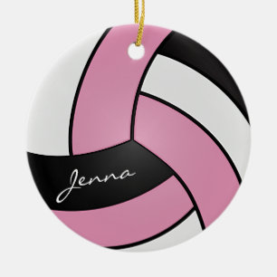 Ornamento De Cerâmica Personalizar Voleibol Rosa, Branco e Preto