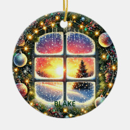 Ornamento De Cerâmica Personalizar Wreath Winter Wonderland Kids Keepsaa