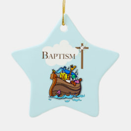 Ornamento De Cerâmica Personalizável, Arca de Noé do Batismo de Menino