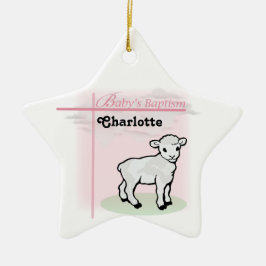 Ornamento De Cerâmica Personalizável, Batismo, Rosa, Menina, Cordeiro