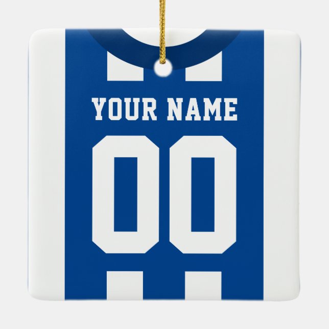 Ornamento De Cerâmica Personalizável Modelo Azul Jersey Sports (Verso)