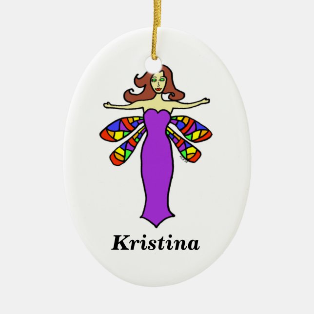 Ornamento De Cerâmica Personalize a fada conhecida da libélula do (Frente)