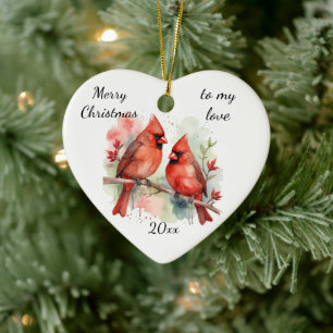 Ornamento De Cerâmica Personalize Cardinal Datado para o meu Amor