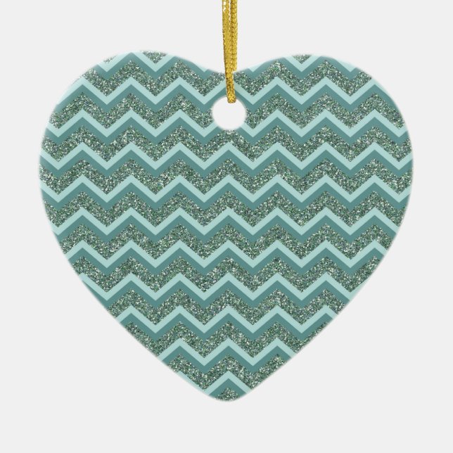 Ornamento De Cerâmica Personalize esta Glitter Teal ZigZag (Frente)