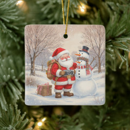 Ornamento De Cerâmica Personalize Fotógrafo do Papai Noel Fofo