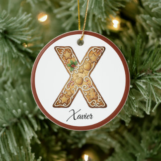 Ornamento De Cerâmica Personalize Letra de Biscoito de Natal X Monograma