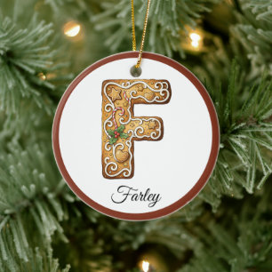 Ornamento De Cerâmica Personalize Letra F de Biscoito de Natal Monograma
