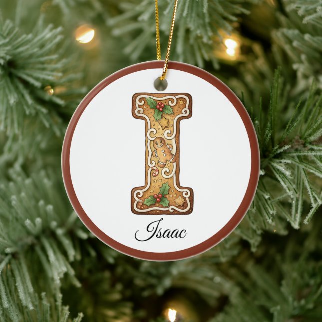 Ornamento De Cerâmica Personalize Letra I de Biscoito de Natal em Gengib (Árvore)