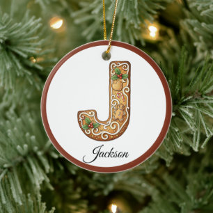 Ornamento De Cerâmica Personalize Letra J Monograma de Biscoito de Natal