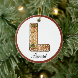 Ornamento De Cerâmica Personalize Letra L de Biscoito de Natal em Forma