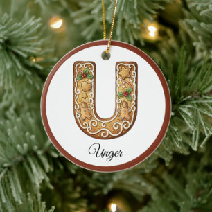 Ornamento De Cerâmica Personalize Letra U de Biscoito de Natal Monograma