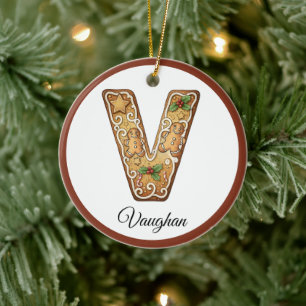 Ornamento De Cerâmica Personalize Letra V de Biscoito de Natal em Forma