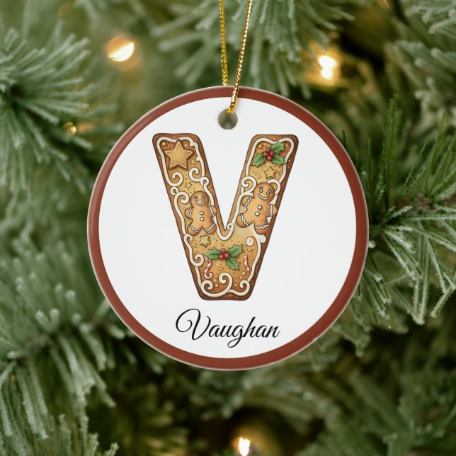 Ornamento De Cerâmica Personalize Letra V de Biscoito de Natal em Forma  (Árvore)