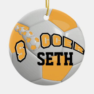 Ornamento De Cerâmica Personalize o ouro da bola de futebol  
