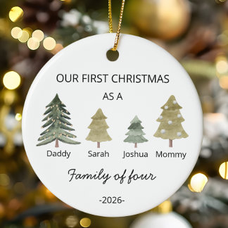 Ornamento De Cerâmica Personalize o primeiro Natal como uma família de q