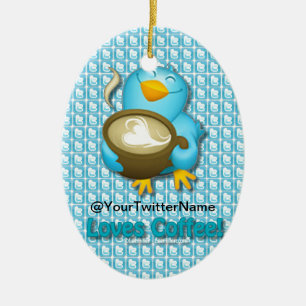 Ornamento De Cerâmica Personalize O Seu Nome De Twitter Coffee Bird