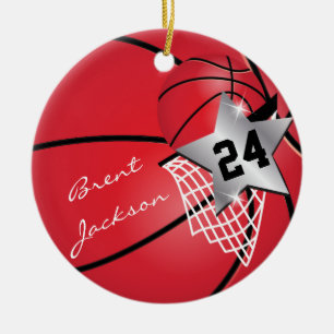Ornamento De Cerâmica Personalize o Super ⭐ Star Player Red 🏀 Basball