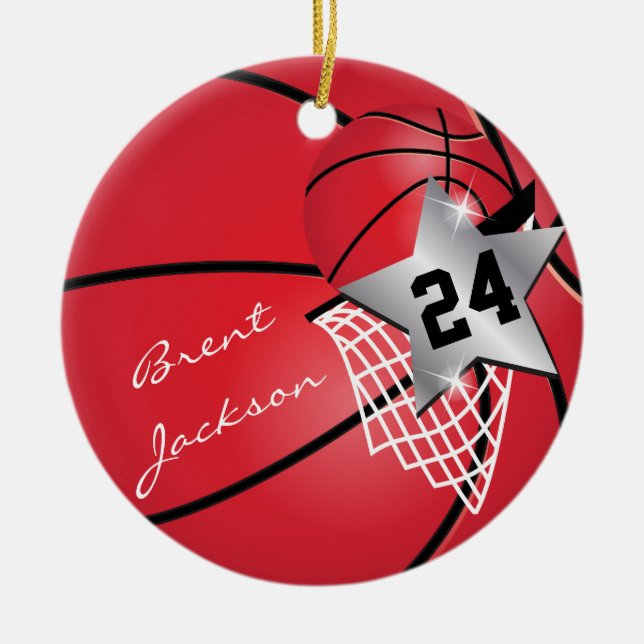 Ornamento De Cerâmica Personalize o Super ⭐ Star Player Red 🏀 Basball (Frente)