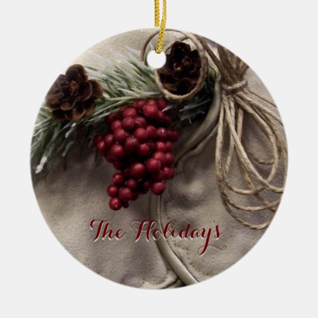Ornamento De Cerâmica Personalize seus Berries e Pinecones (Frente)