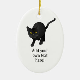 Ornamento De Cerâmica Personalize um gato preto bonito