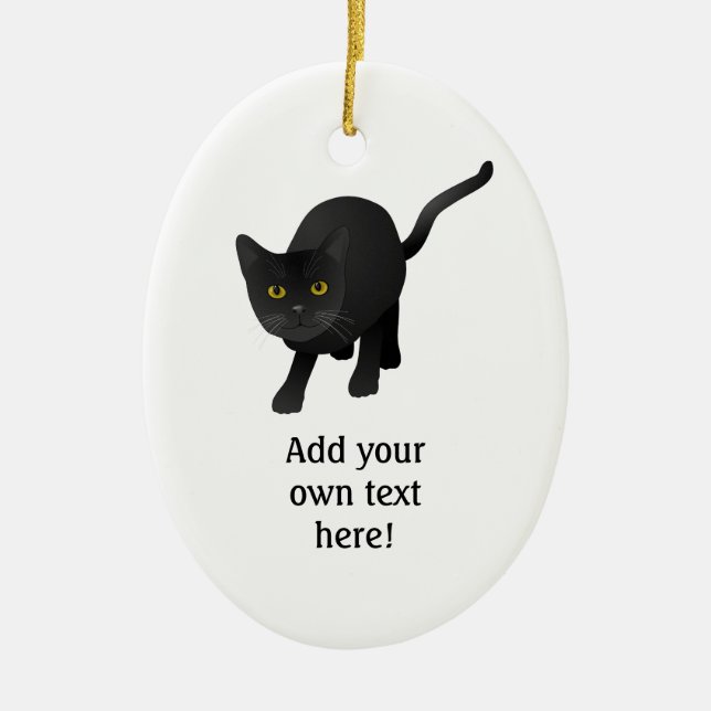 Ornamento De Cerâmica Personalize um gato preto bonito (Frente)