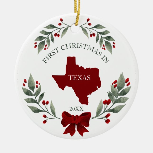 Ornamento De Cerâmica Personalized 1st Christmas In Texas State  (Frente)
