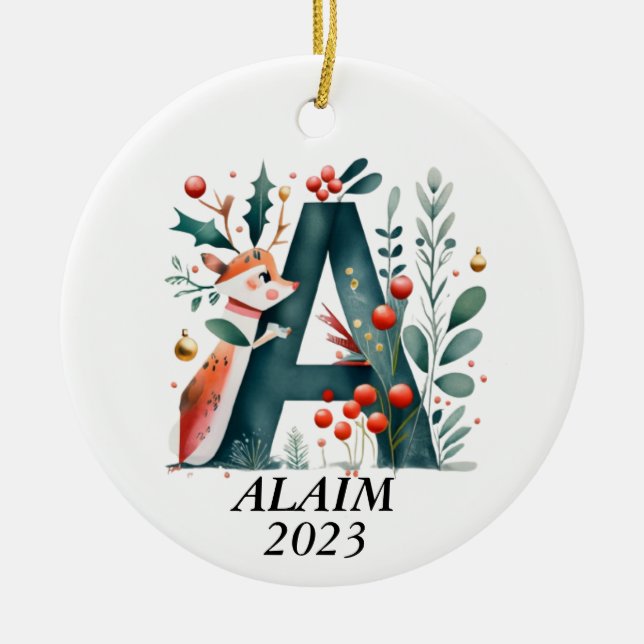 Ornamento De Cerâmica Personalized "A" Initial Christmas Ornament (Frente)