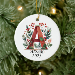 Ornamento De Cerâmica Personalized "A" Initial Christmas Ornament