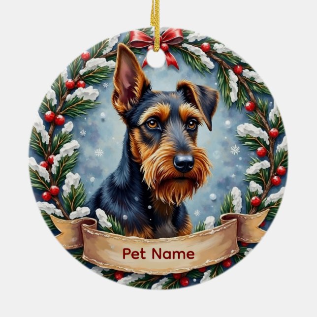 Ornamento De Cerâmica Personalized Airedale Terrier Christmas (Traseira)