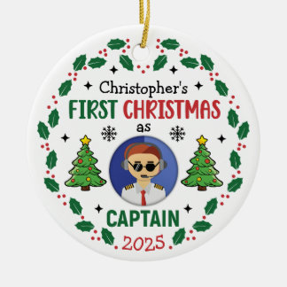 Ornamento De Cerâmica Personalized Airline Captain Custom Name Christmas