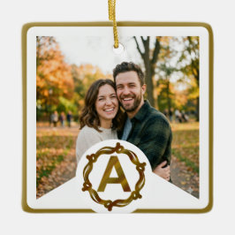 Ornamento De Cerâmica Personalized Artisan Monogram A | Wood Frame