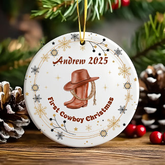 Ornamento De Cerâmica Personalized Baby Cowboy First Christmas  Ceramic