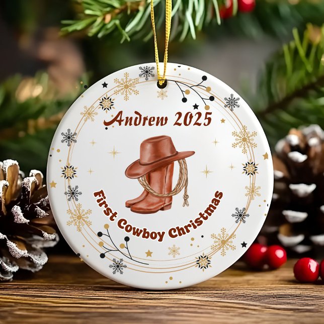 Ornamento De Cerâmica Personalized Baby Cowboy First Christmas  Ceramic (Criador carregado)