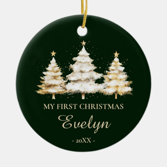 Ornamento De Cerâmica Personalized Baby’s First Christmas (Frente)