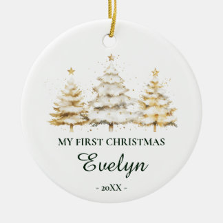 Ornamento De Cerâmica Personalized Baby’s First Christmas (Name & Photo)