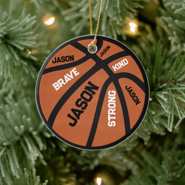 Ornamento De Cerâmica Personalized Basketball Ornament Add Your Name (Árvore)