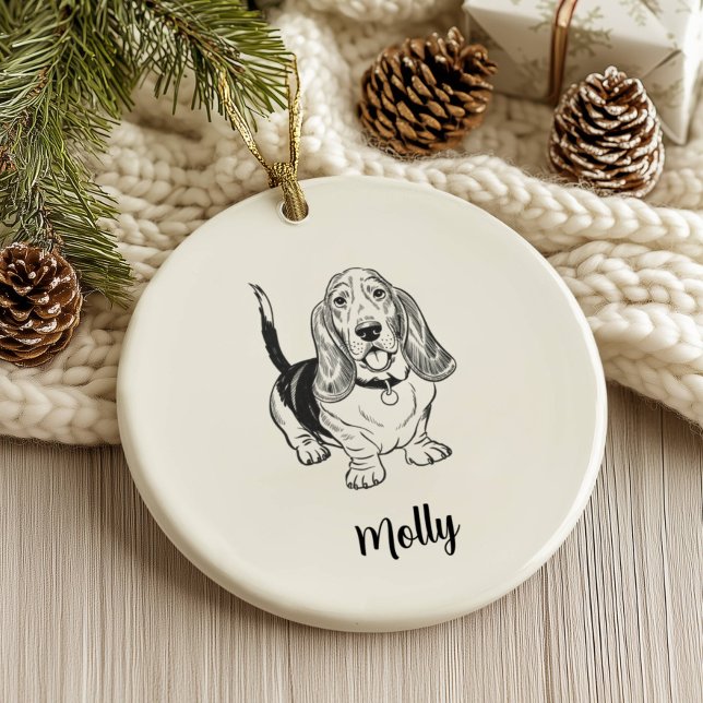 Ornamento De Cerâmica Personalized Basset Hound Dog Christmas (Criador carregado)
