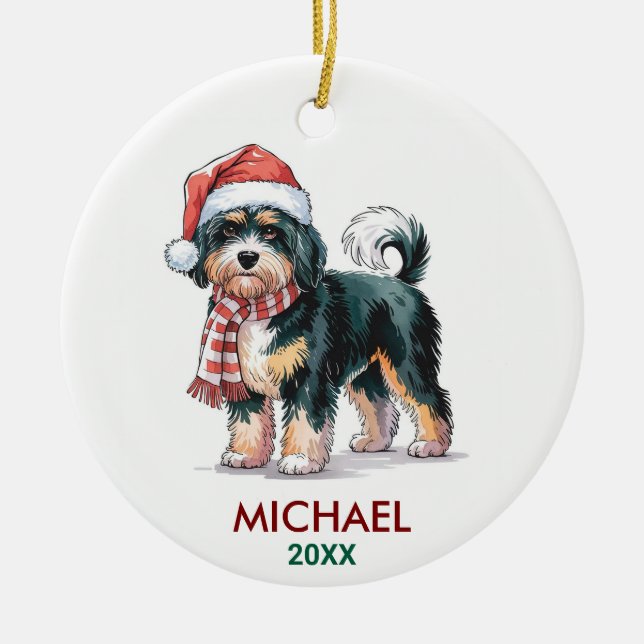 Ornamento De Cerâmica Personalized Bernedoodle Dog Christmas (Frente)